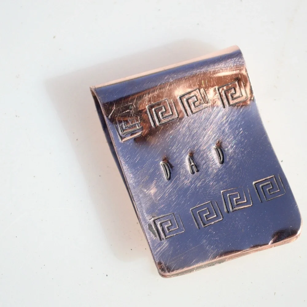 Solid Copper Money Clip Dad Greek Key Handmade Rustic Gift Father Southwestern